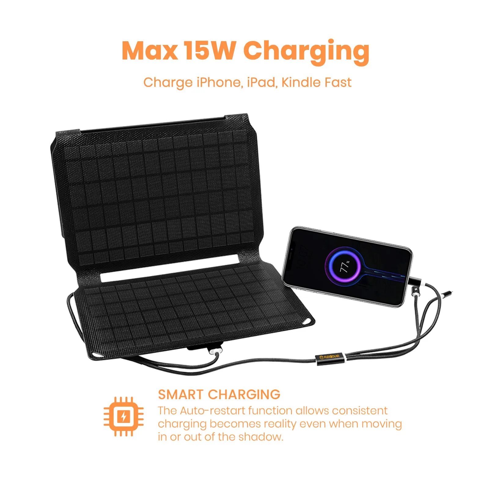 FlexSolar® E15 Portable USB Solar Phone Charger | 15W