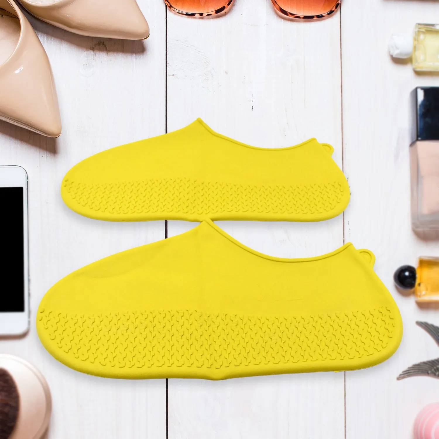 Foldable Anti-Skid Silicone Boot Covers (XL, Yellow)