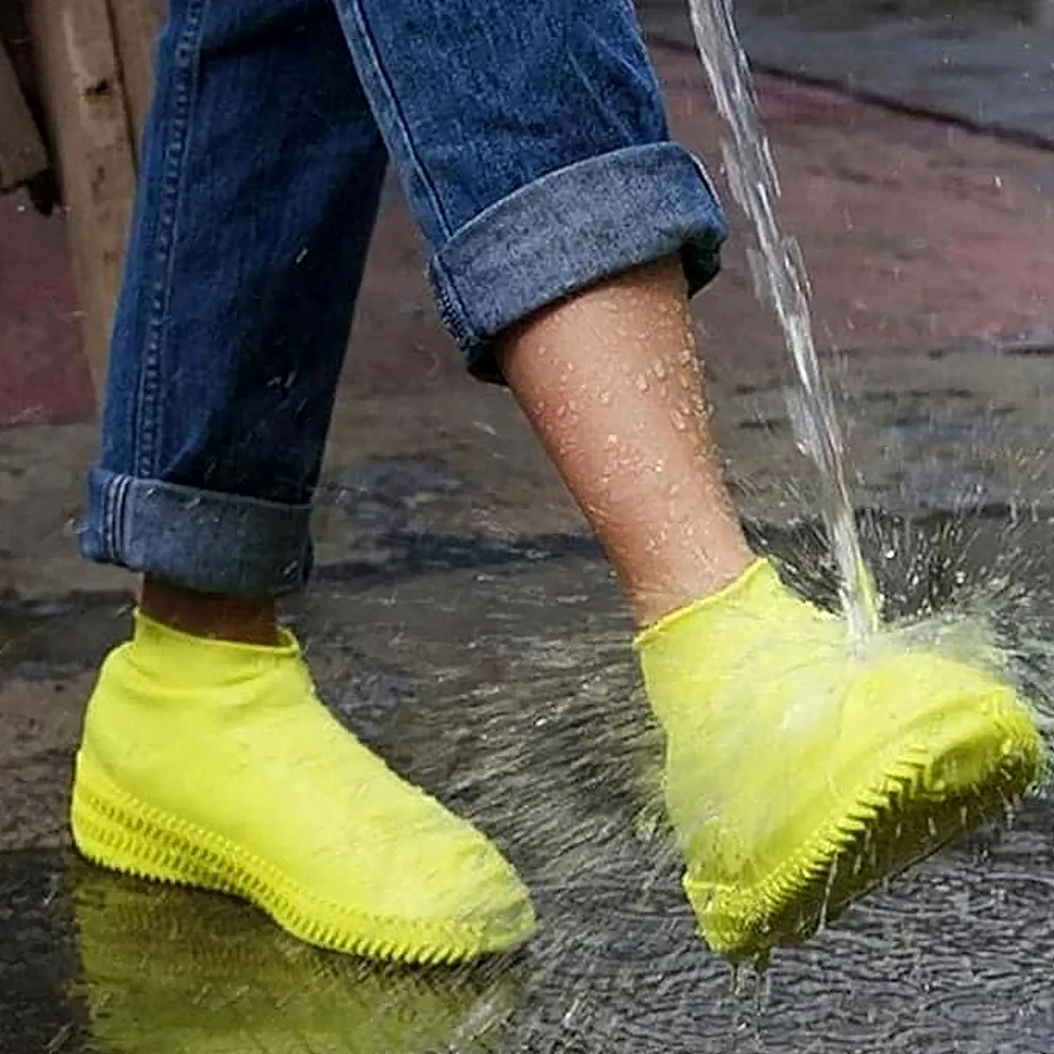 Foldable Anti-Skid Silicone Boot Covers (XL, Yellow)