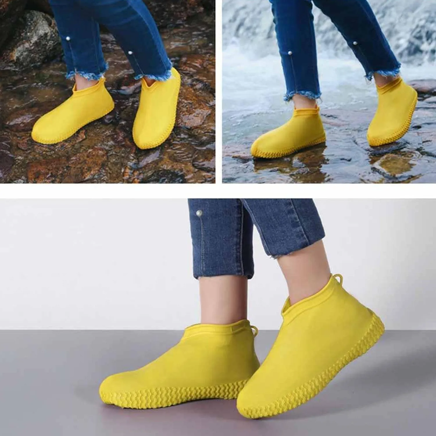 Foldable Anti-Skid Silicone Boot Covers (XL, Yellow)