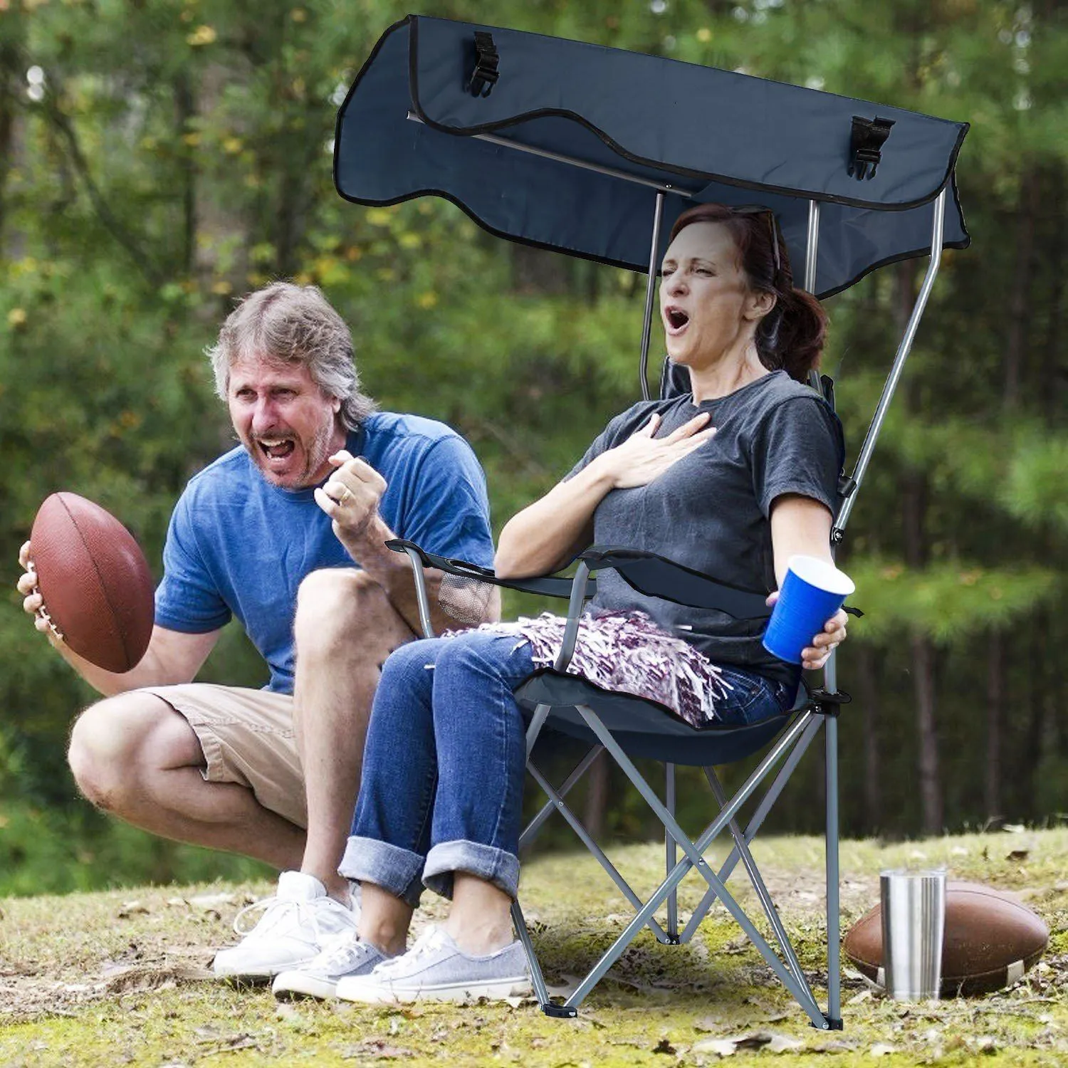 Foldable Beach Canopy Chair Sun Protection with Cup Holder
