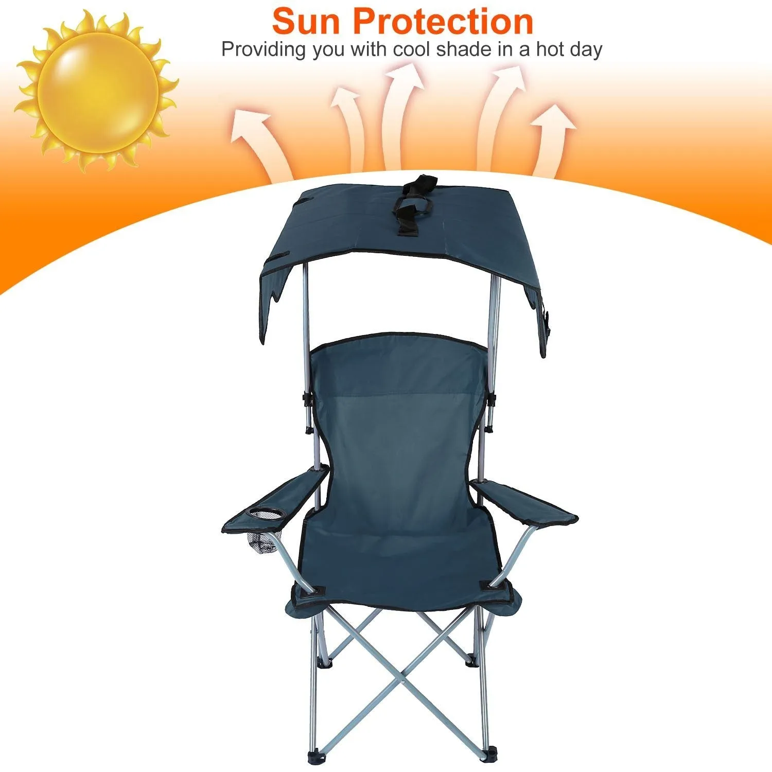 Foldable Beach Canopy Chair Sun Protection with Cup Holder