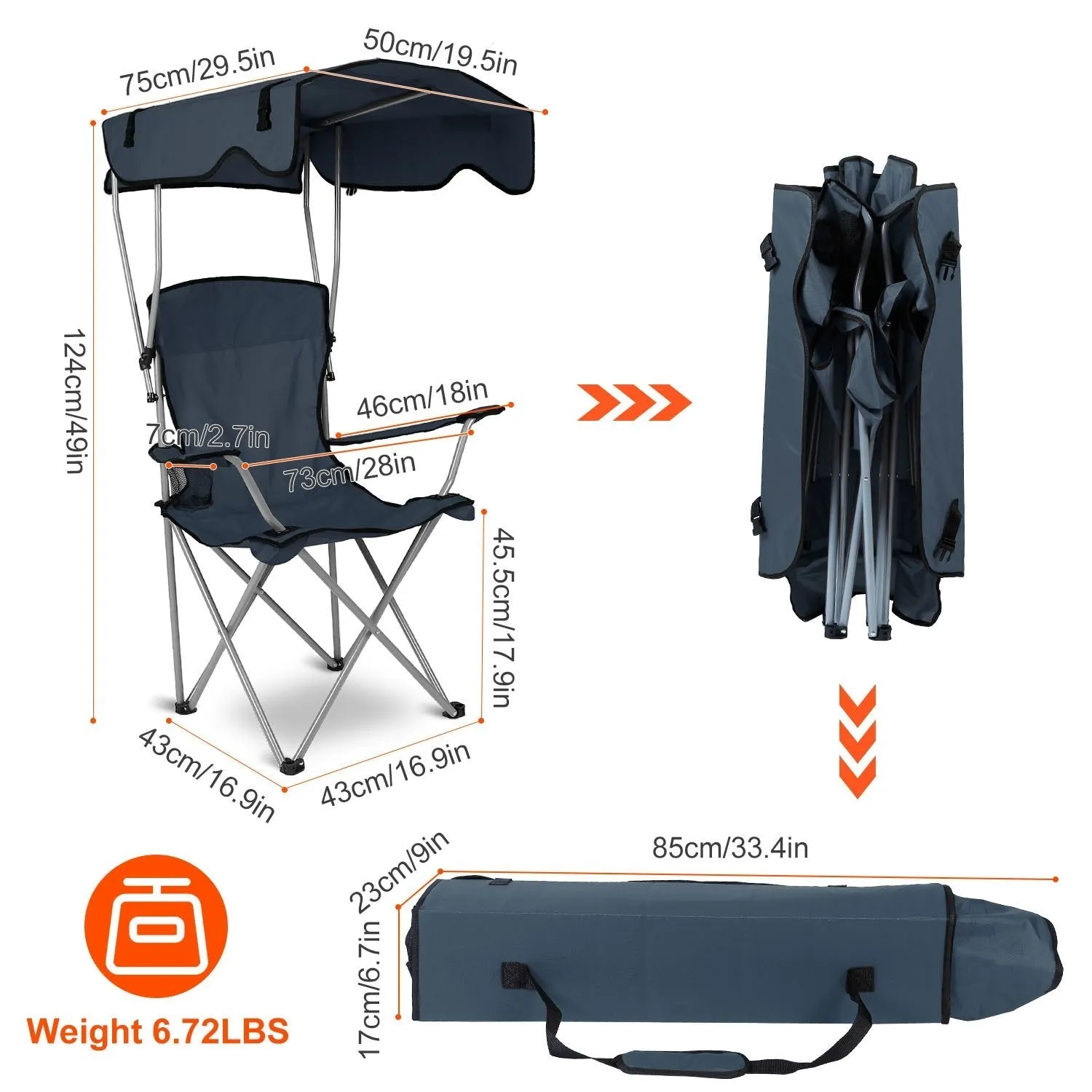 Foldable Beach Canopy Chair Sun Protection with Cup Holder