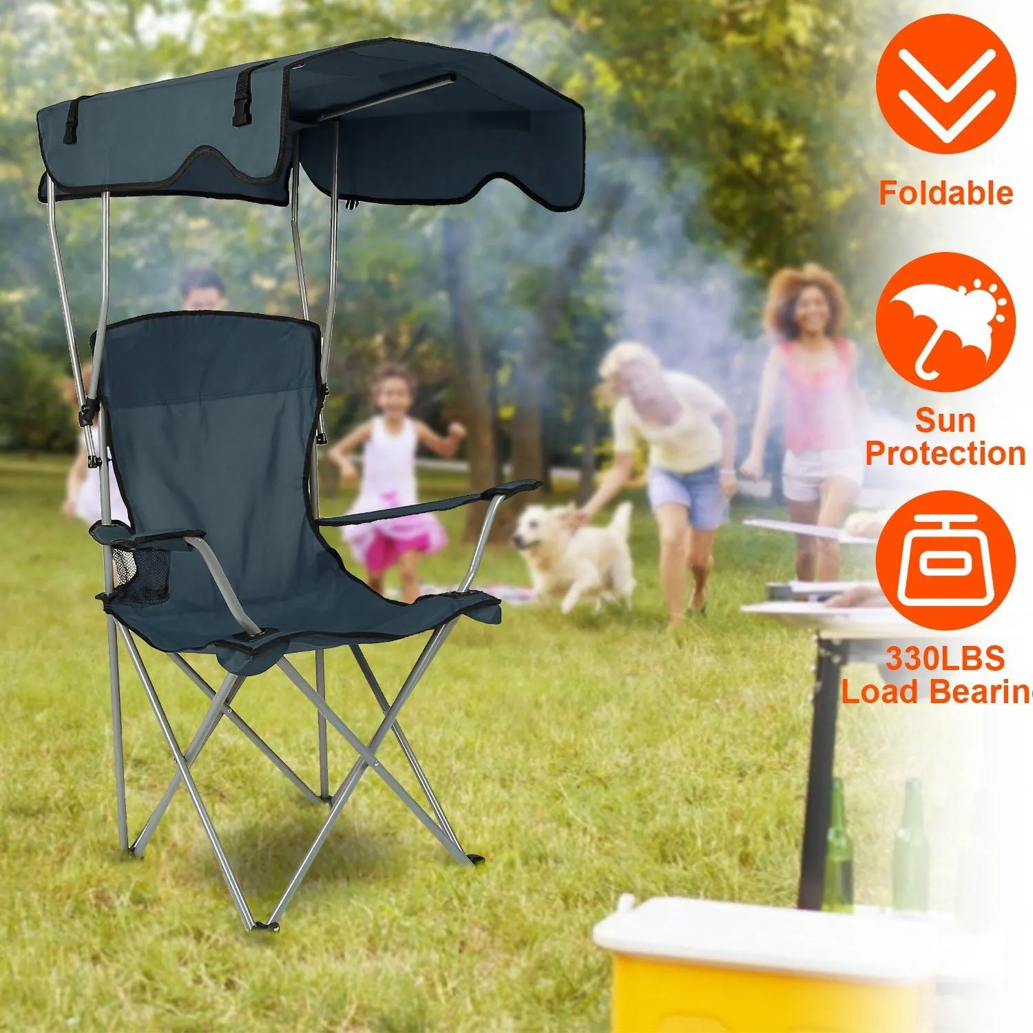 Foldable Beach Canopy Chair Sun Protection with Cup Holder