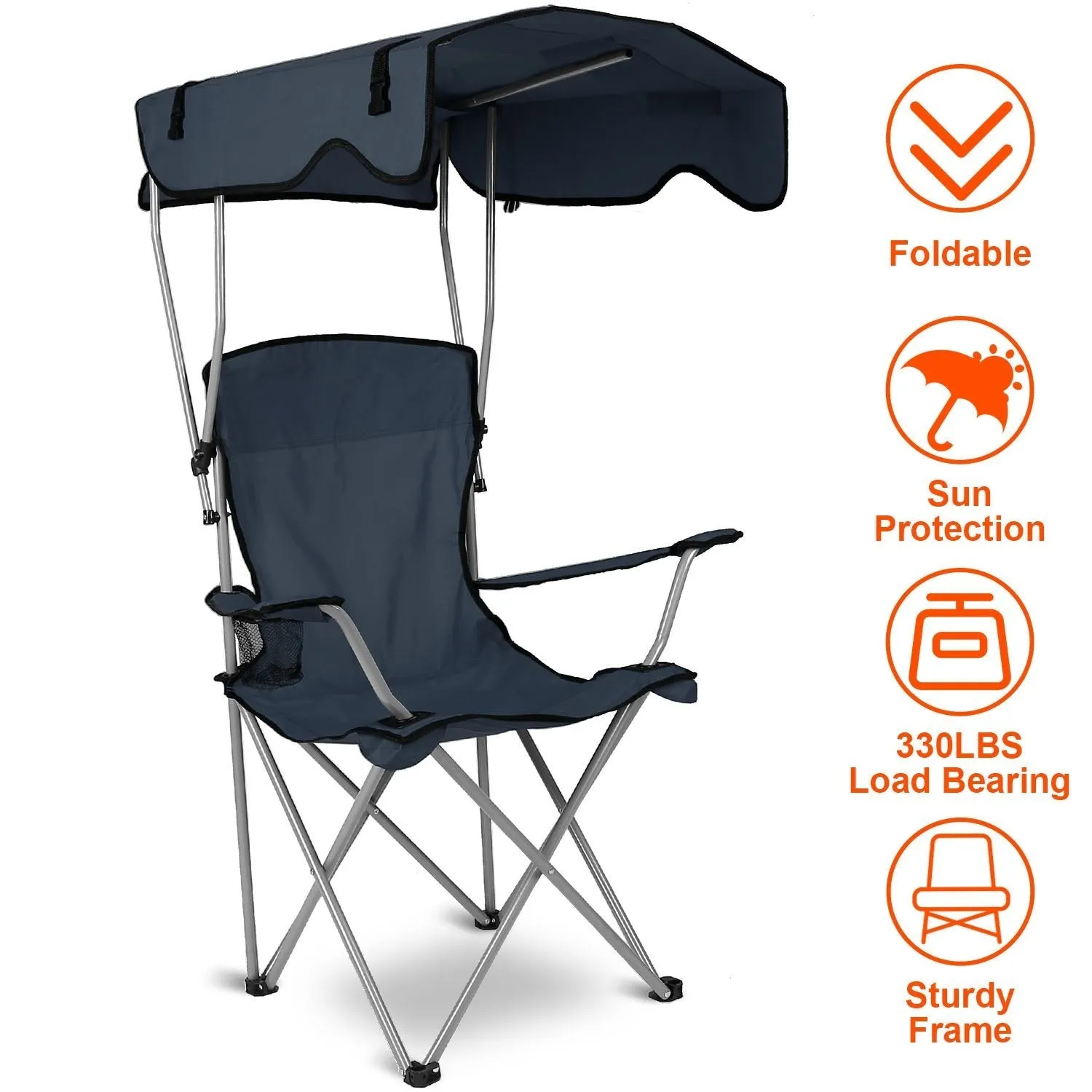 Foldable Beach Canopy Chair Sun Protection with Cup Holder