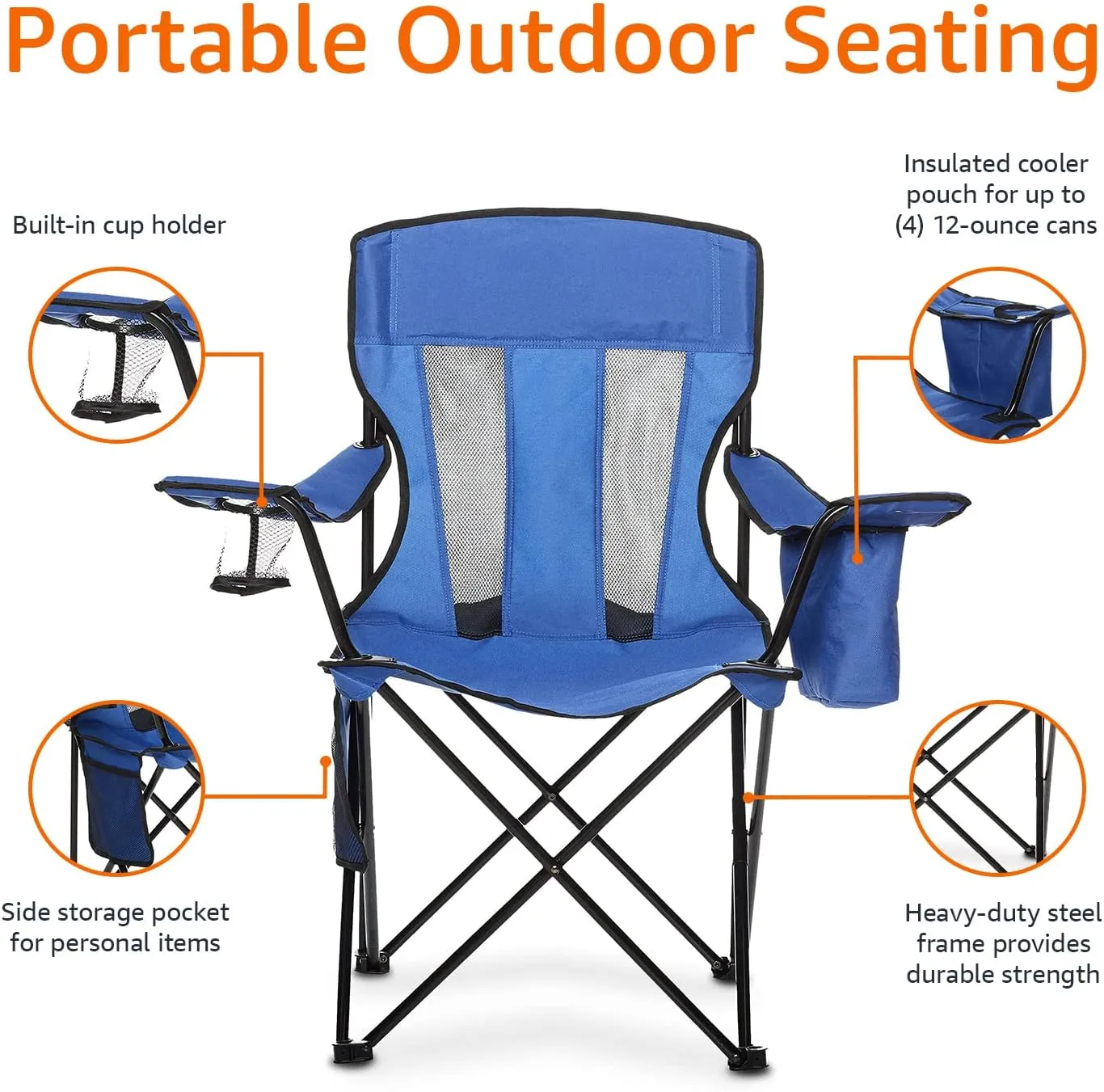 Foldable Camping Chair with Cooler Pocket  Cup Holder