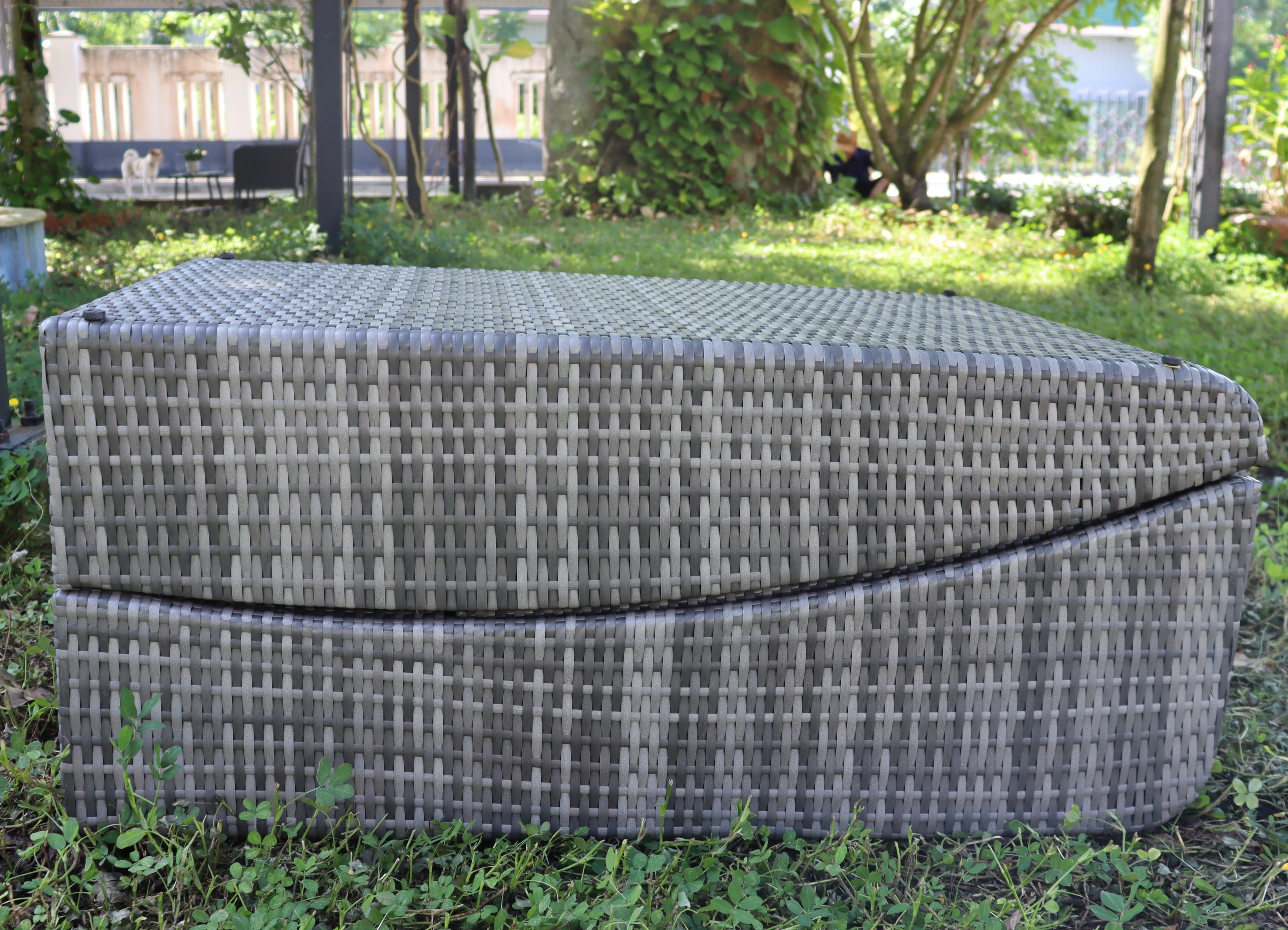 Foldable Outdoor Chaise Pool Lounge Chair Folding Wicker Rattan Sun bed Patio Couch Reclining lounger Adjustable Padded Backrest Pillow Assembled - Brown Set of 2