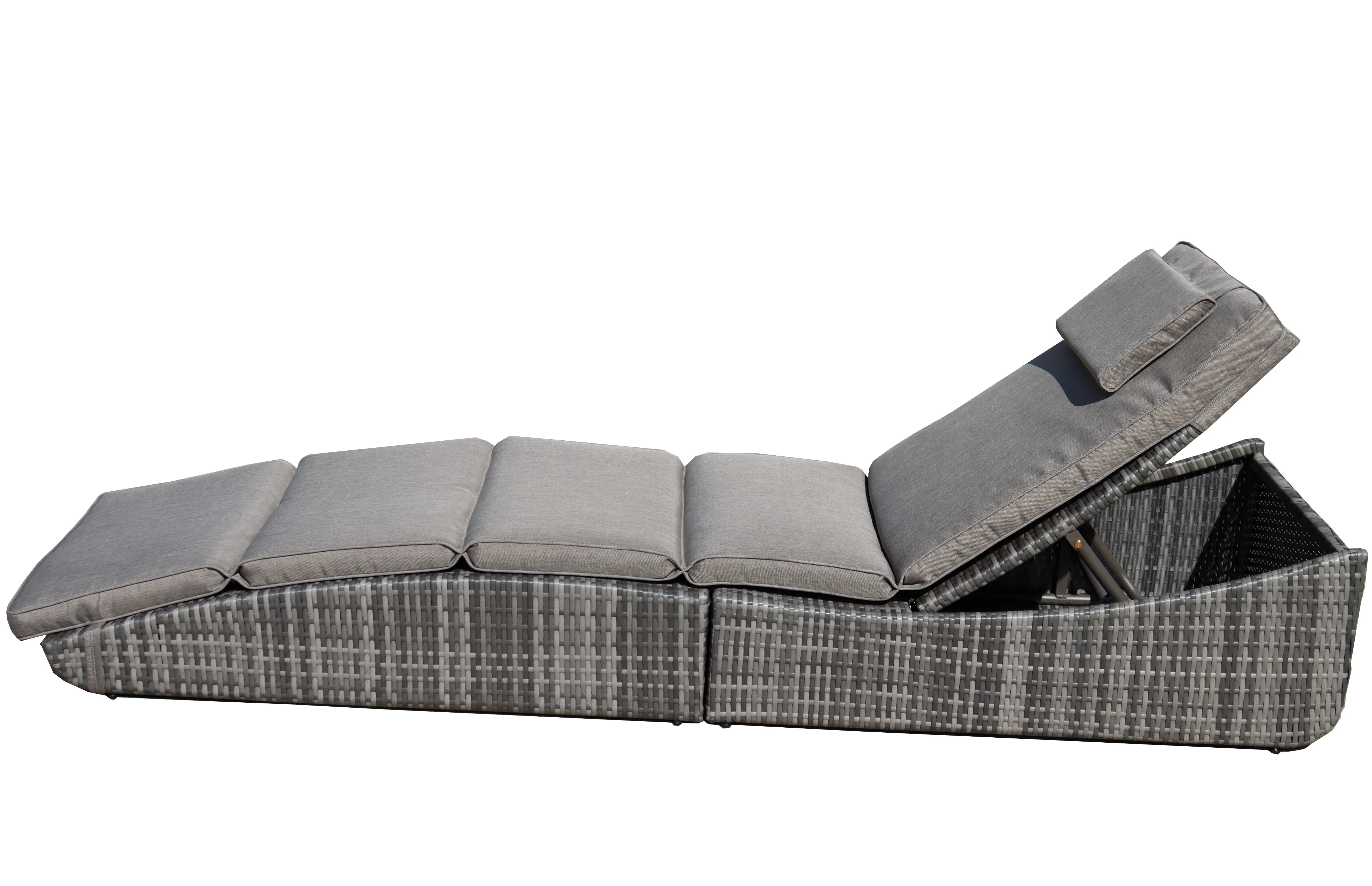 Foldable Outdoor Chaise Pool Lounge Chair Folding Wicker Rattan Sun bed Patio Couch Reclining lounger Adjustable Padded Backrest Pillow Assembled - Brown Set of 2