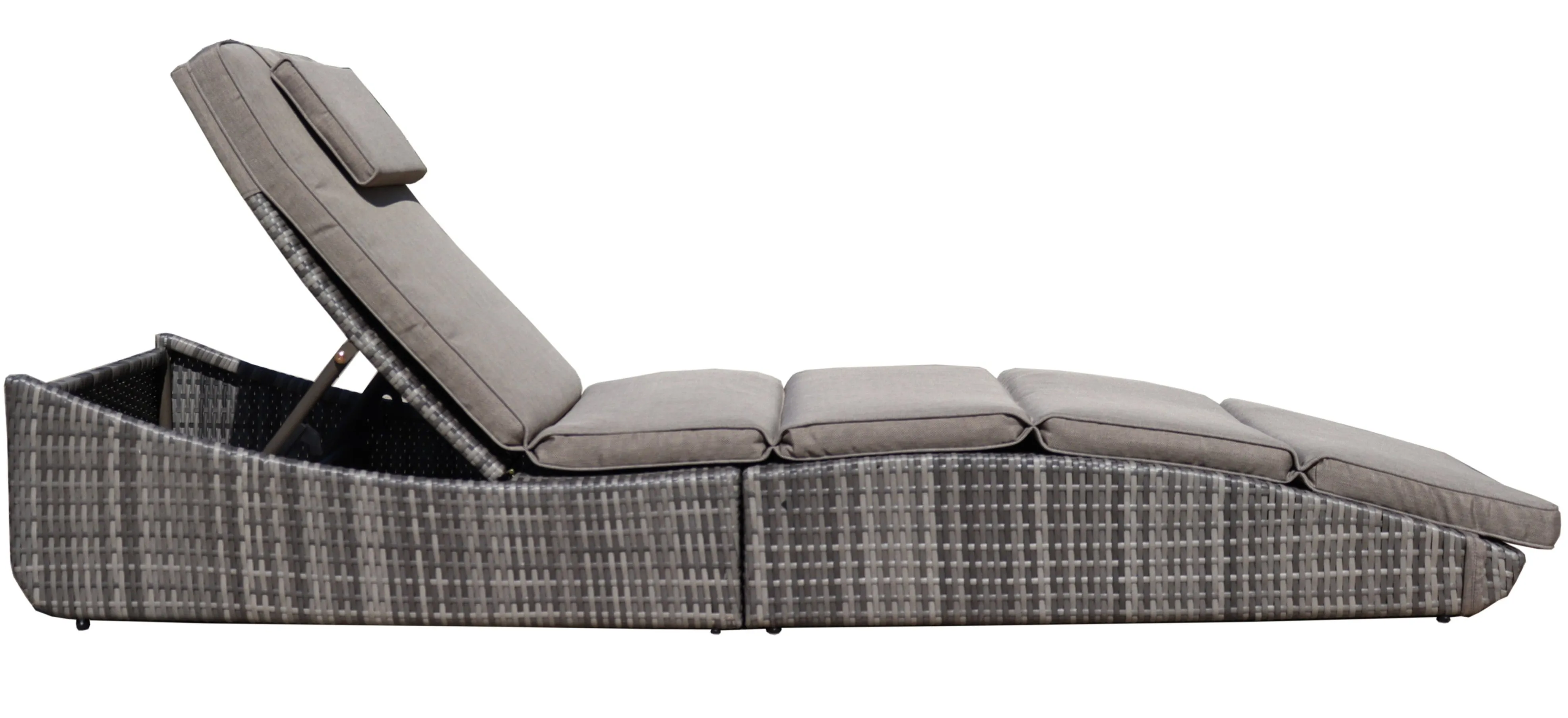 Foldable Outdoor Chaise Pool Lounge Chair Folding Wicker Rattan Sun bed Patio Couch Reclining lounger Adjustable Padded Backrest Pillow Assembled - Brown Set of 2