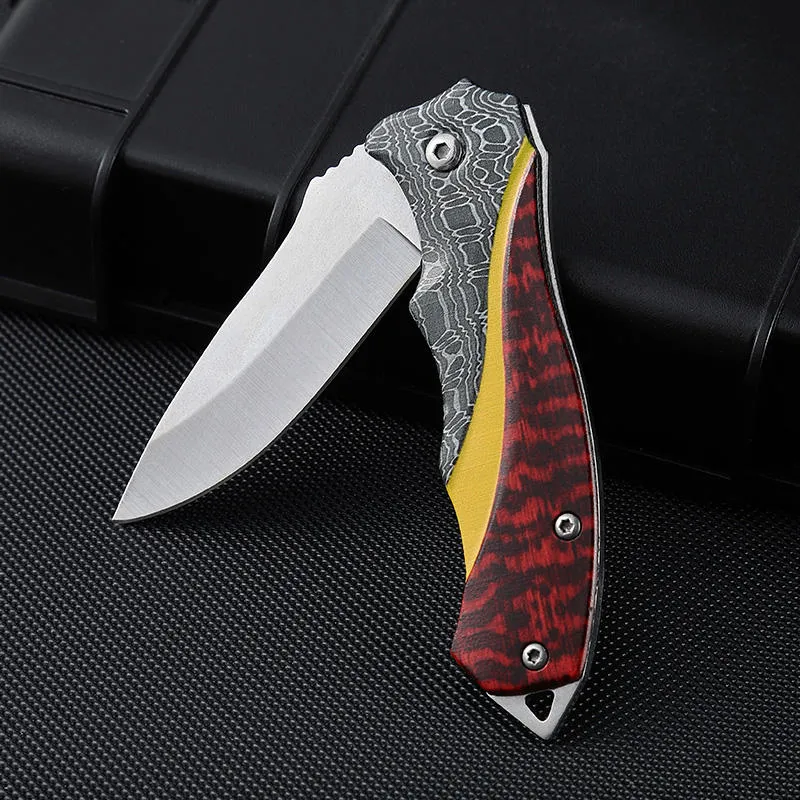 Folding Small Pocket Knife Stainless Steel Blade Survival Hunting Tactical Knife With All Steel 3D Printing Handle Knifes