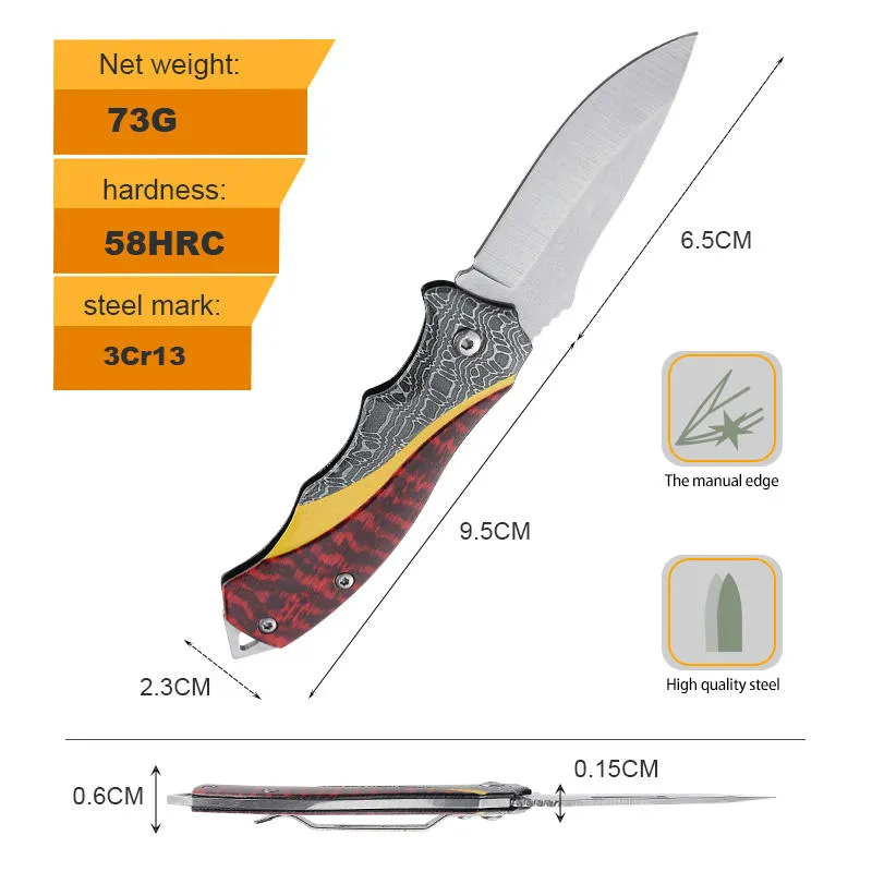 Folding Small Pocket Knife Stainless Steel Blade Survival Hunting Tactical Knife With All Steel 3D Printing Handle Knifes