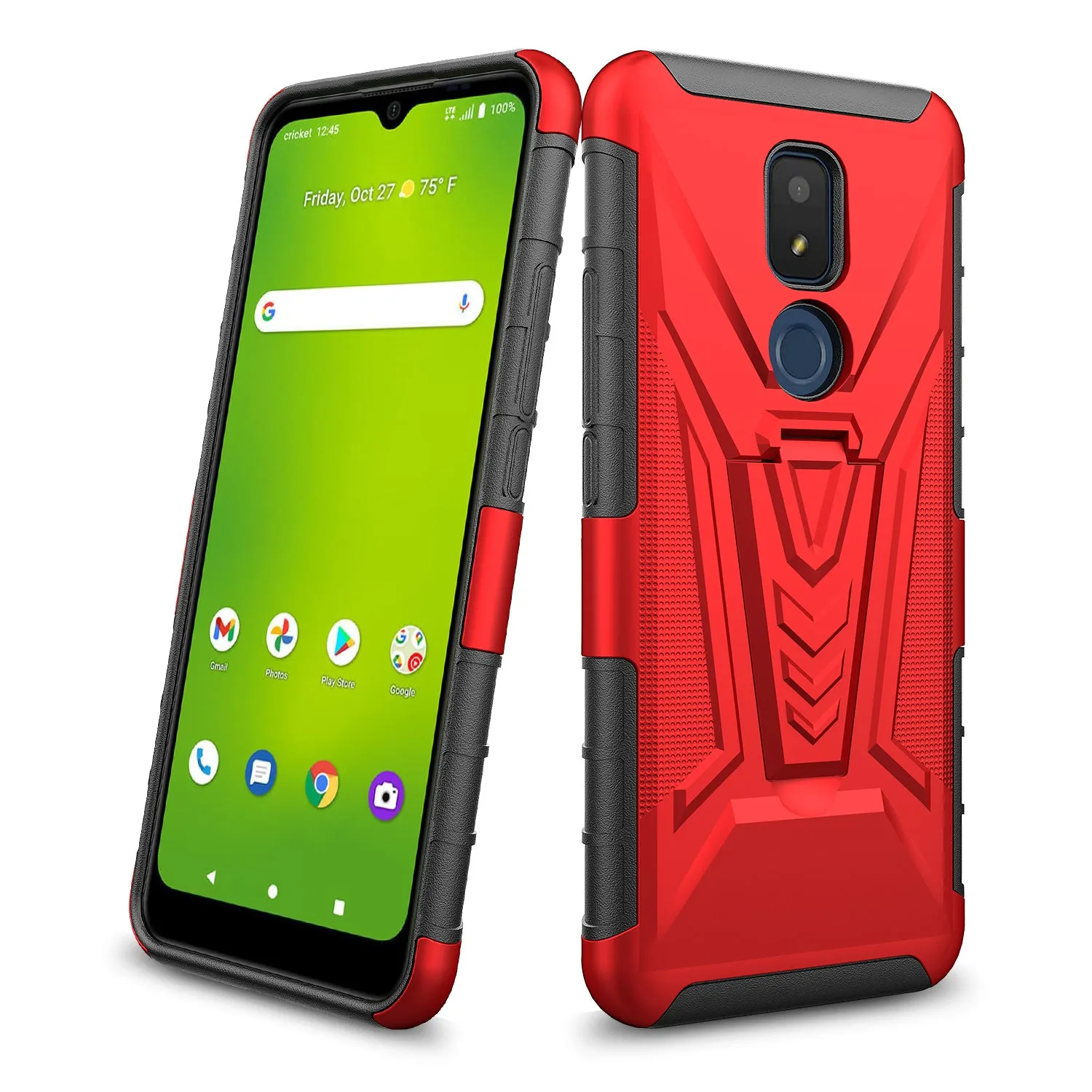 For Cricket Icon 3 (3rd Version) | At&t Motivate 2 (2nd) | Cricket Splendor Case with Tempered Glass Screen Protector Heavy Duty Protective Phone Case,Built-in Kickstand Rugged Shockproof Protective Phone Case - Red