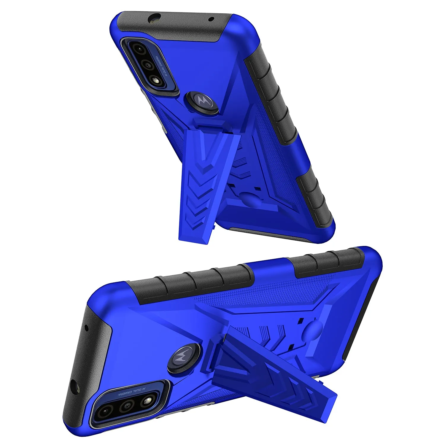 For Motorola moto g Pure Case with Tempered Glass Screen Protector Heavy Duty Protective Phone Case,Built-in Kickstand Rugged Shockproof Protective Phone Case - Blue