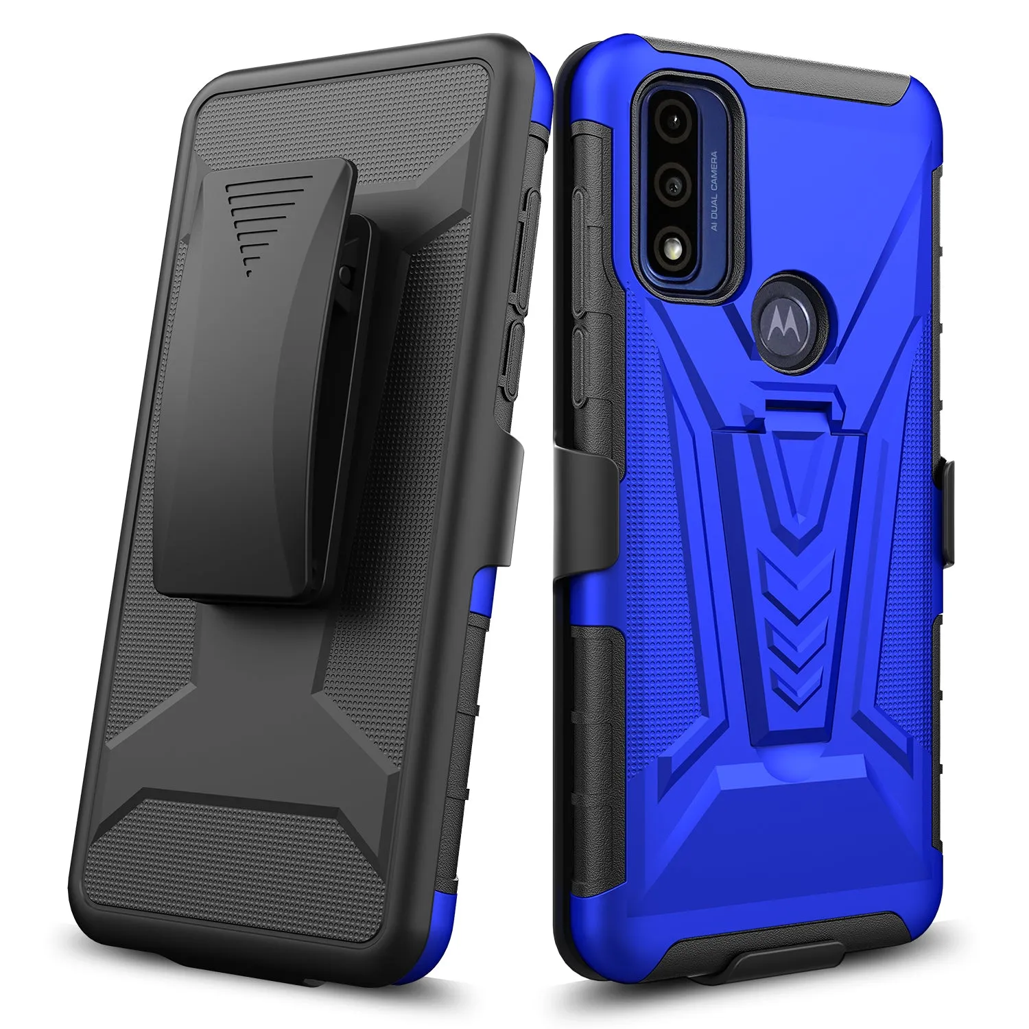 For Motorola moto g Pure Case with Tempered Glass Screen Protector Heavy Duty Protective Phone Case,Built-in Kickstand Rugged Shockproof Protective Phone Case - Blue