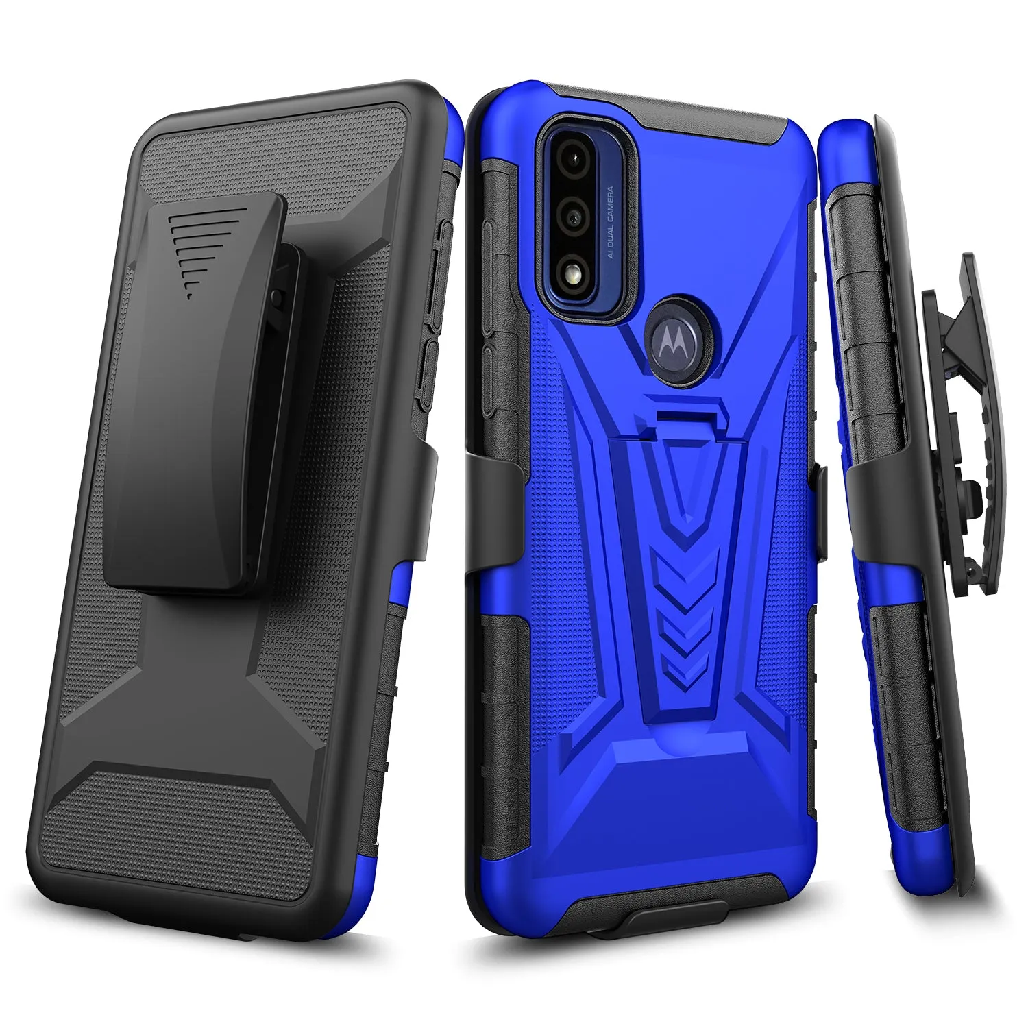 For Motorola moto g Pure Case with Tempered Glass Screen Protector Heavy Duty Protective Phone Case,Built-in Kickstand Rugged Shockproof Protective Phone Case - Blue