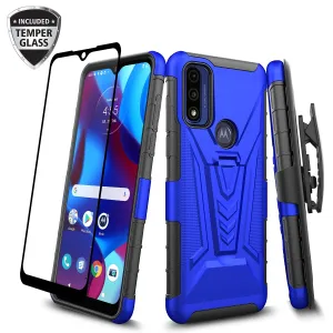 For Motorola moto g Pure Case with Tempered Glass Screen Protector Heavy Duty Protective Phone Case,Built-in Kickstand Rugged Shockproof Protective Phone Case - Blue