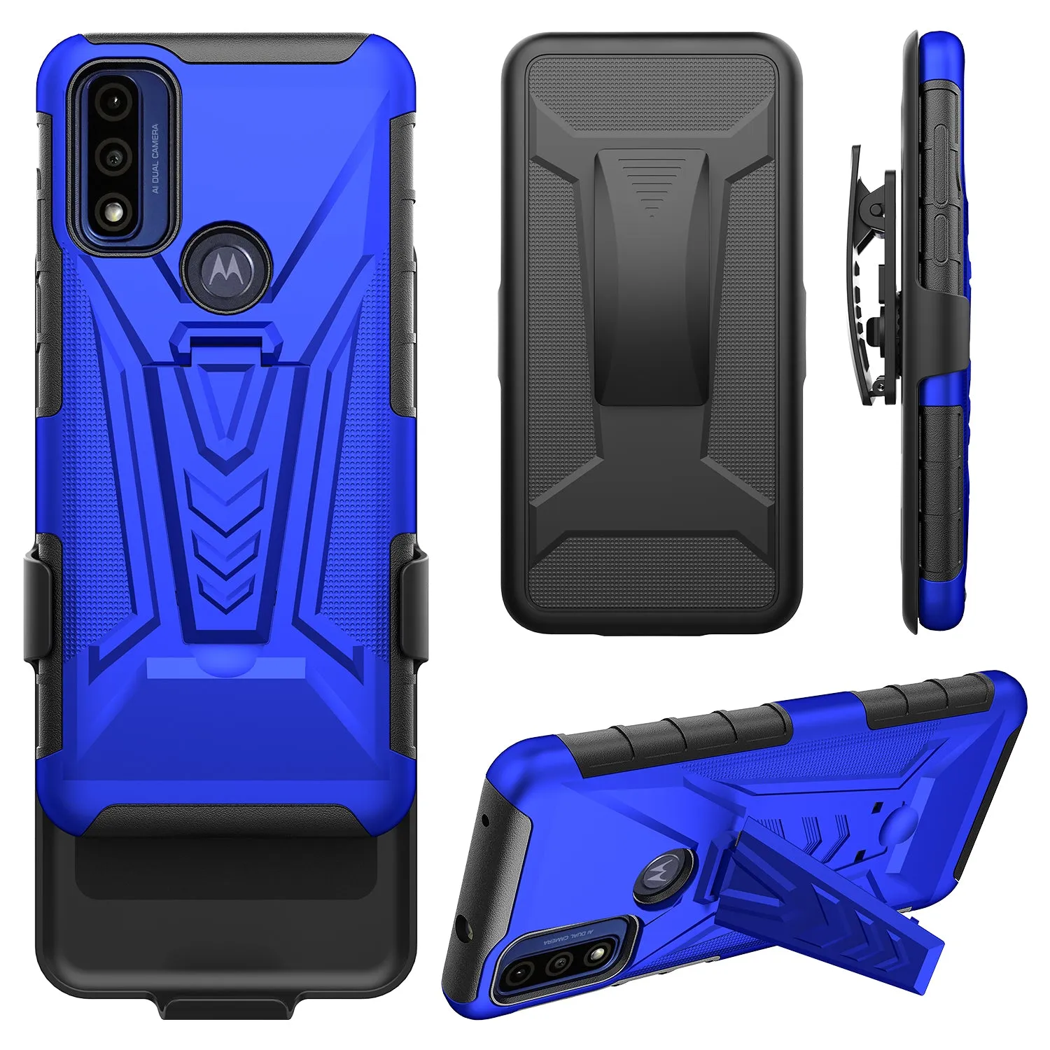 For Motorola moto g Pure Case with Tempered Glass Screen Protector Heavy Duty Protective Phone Case,Built-in Kickstand Rugged Shockproof Protective Phone Case - Blue