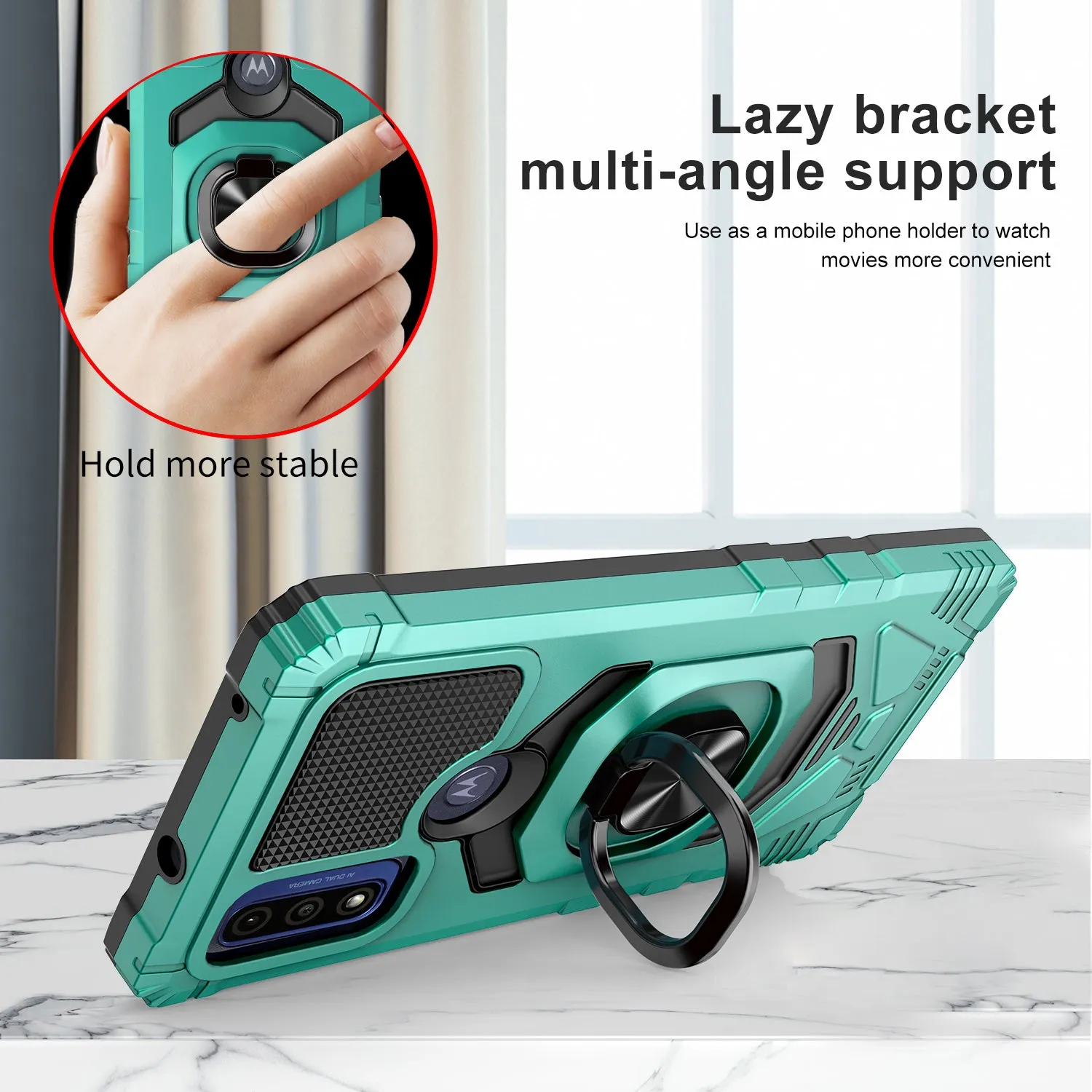 For Motorola moto g Pure Case with Tempered Glass Screen Protector Hybrid Ring Shockproof Hard Case Phone Cover - Teal