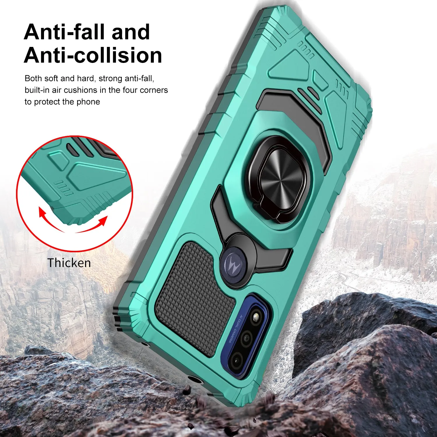 For Motorola moto g Pure Case with Tempered Glass Screen Protector Hybrid Ring Shockproof Hard Case Phone Cover - Teal
