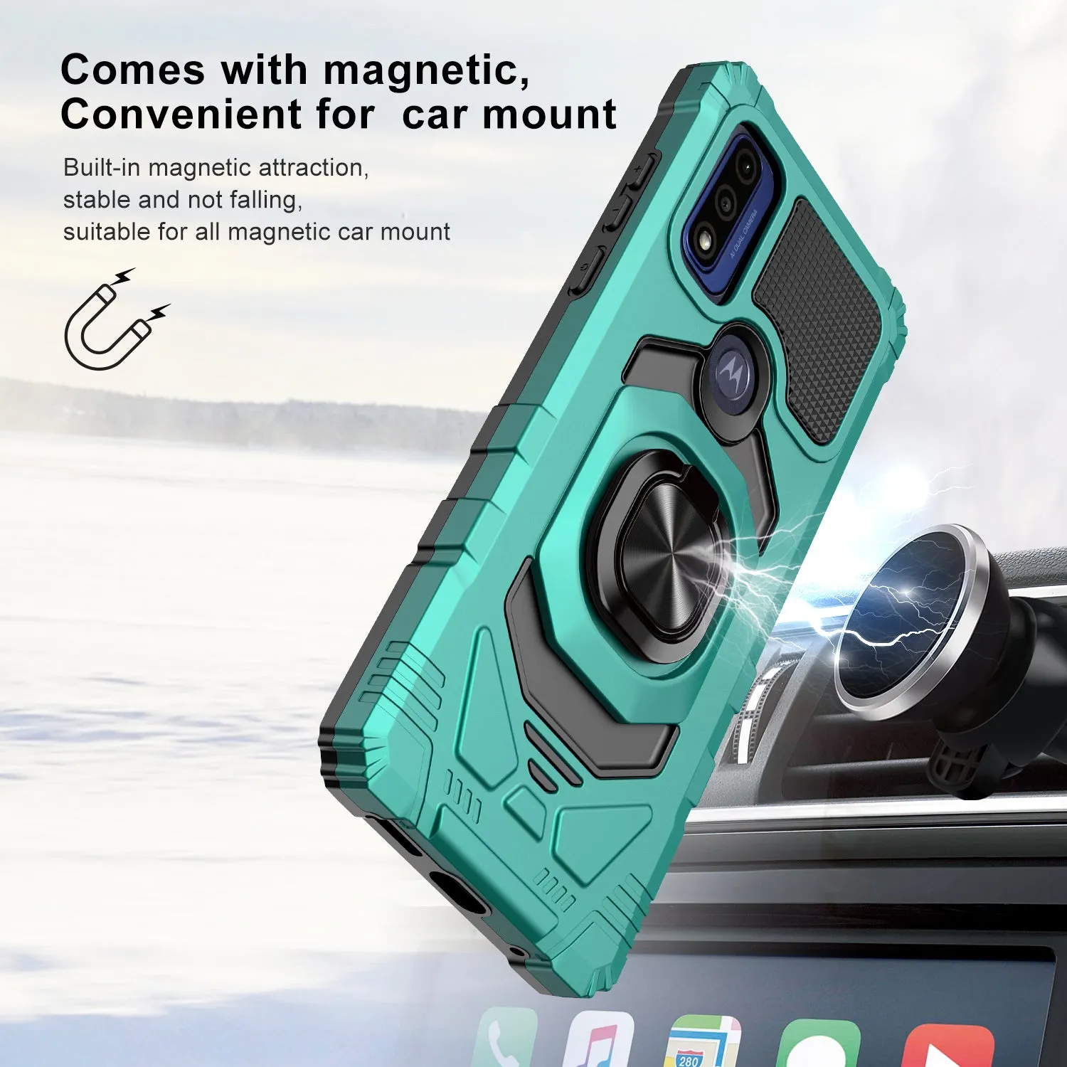 For Motorola moto g Pure Case with Tempered Glass Screen Protector Hybrid Ring Shockproof Hard Case Phone Cover - Teal