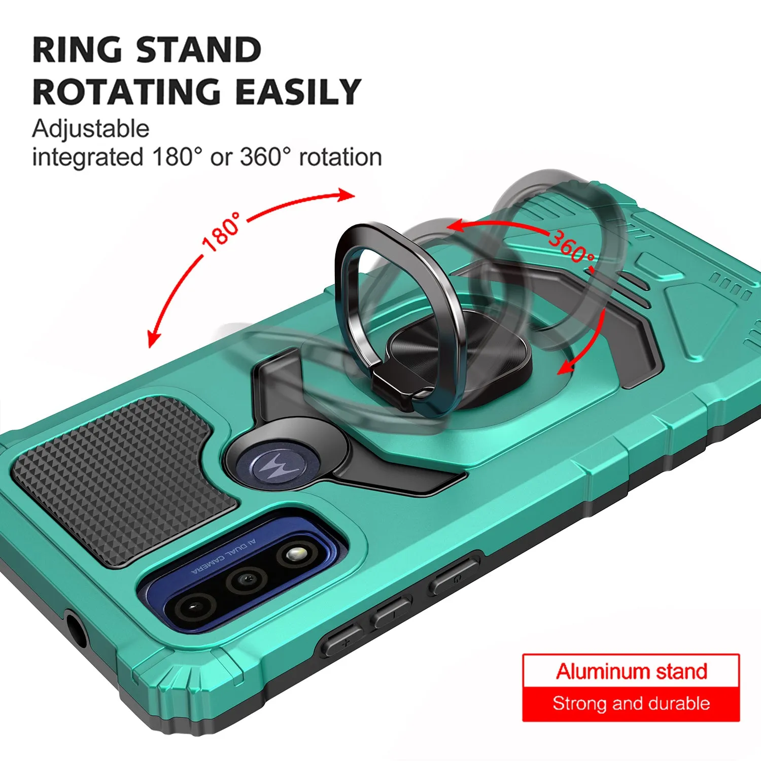 For Motorola moto g Pure Case with Tempered Glass Screen Protector Hybrid Ring Shockproof Hard Case Phone Cover - Teal
