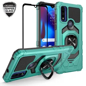 For Motorola moto g Pure Case with Tempered Glass Screen Protector Hybrid Ring Shockproof Hard Case Phone Cover - Teal