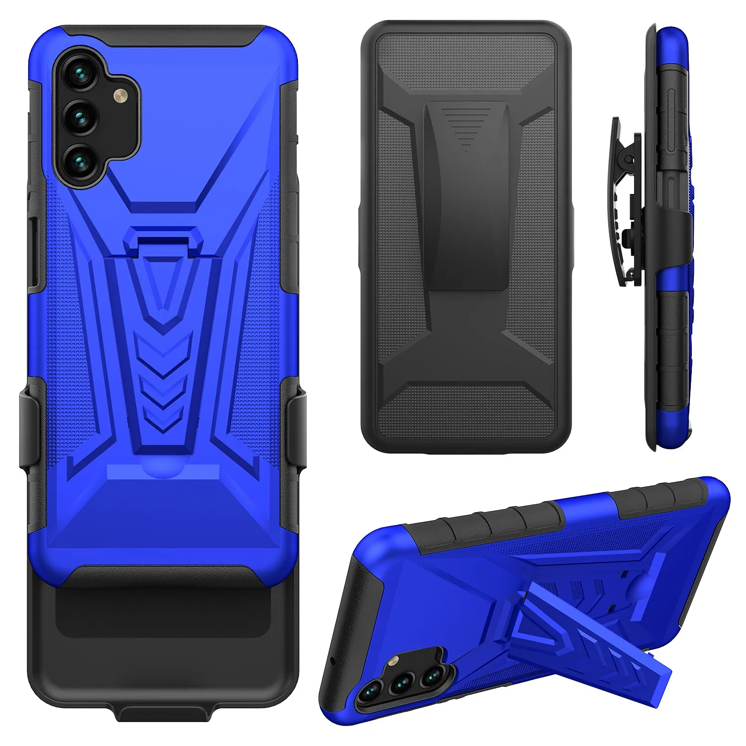 For Samsung Galaxy A13 5G Case with Tempered Glass Screen Protector Heavy Duty Protective Phone Case,Built-in Kickstand Rugged Shockproof Protective Phone Case - Blue