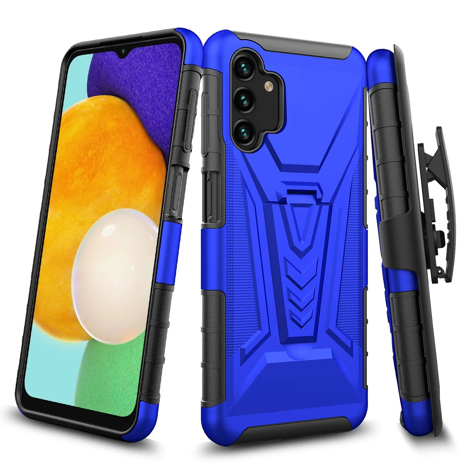 For Samsung Galaxy A13 5G Case with Tempered Glass Screen Protector Heavy Duty Protective Phone Case,Built-in Kickstand Rugged Shockproof Protective Phone Case - Blue