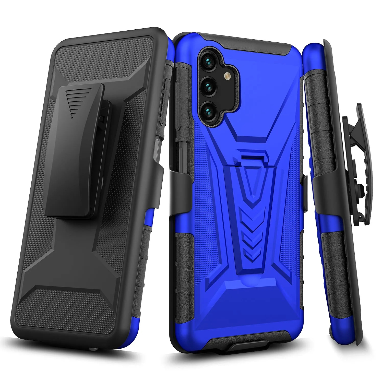 For Samsung Galaxy A13 5G Case with Tempered Glass Screen Protector Heavy Duty Protective Phone Case,Built-in Kickstand Rugged Shockproof Protective Phone Case - Blue