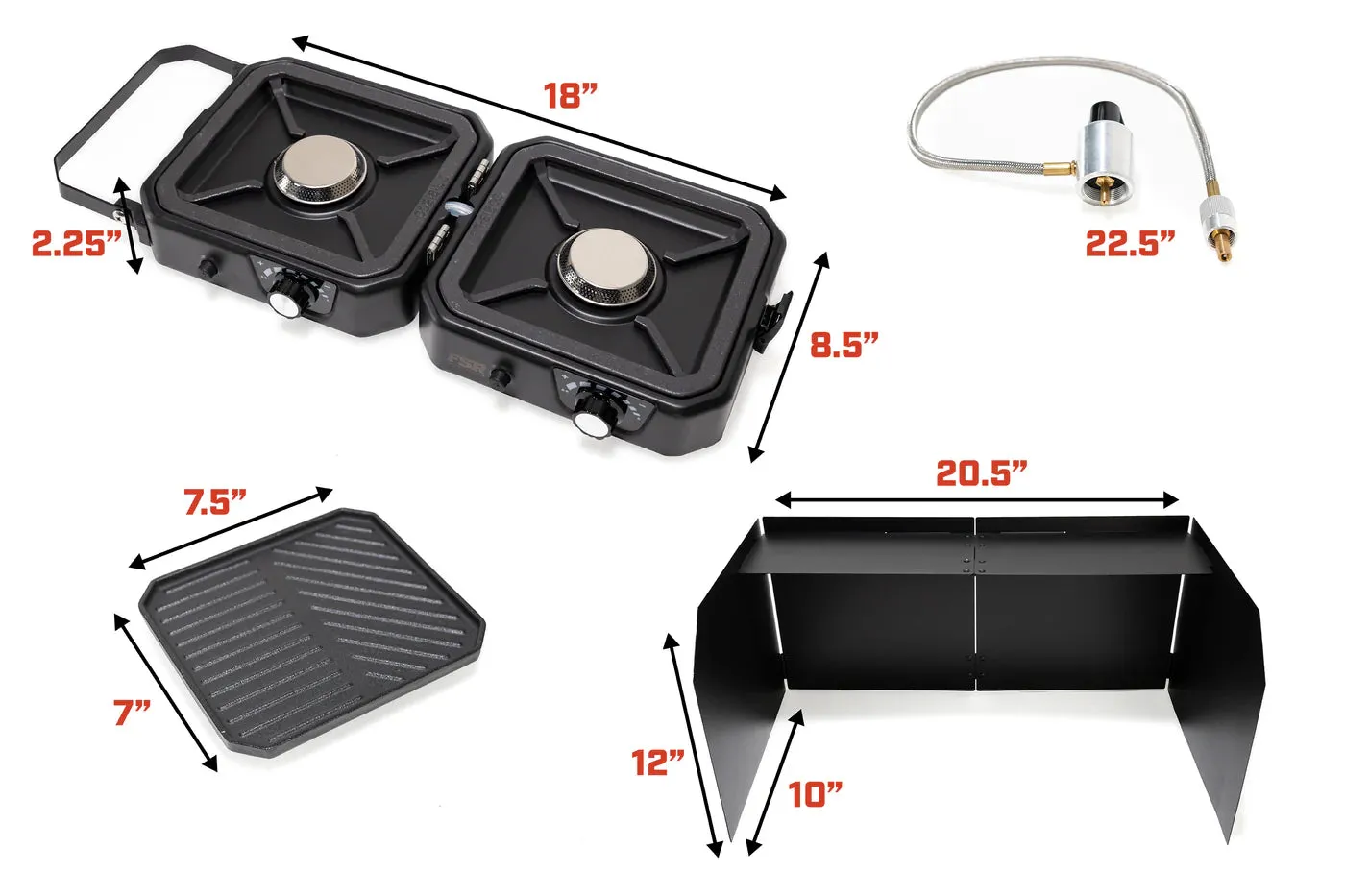FSR Portable 2 Burner Camp Stove & Wind Screen