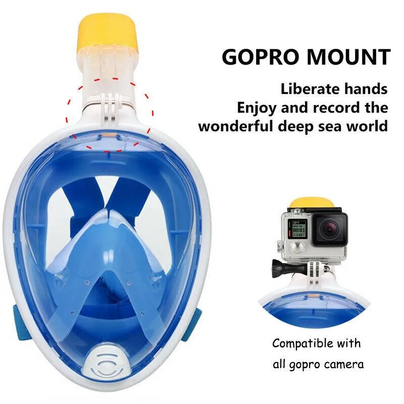 Full Face Snorkeling Mask Swimming Goggles for GoPro AU S M