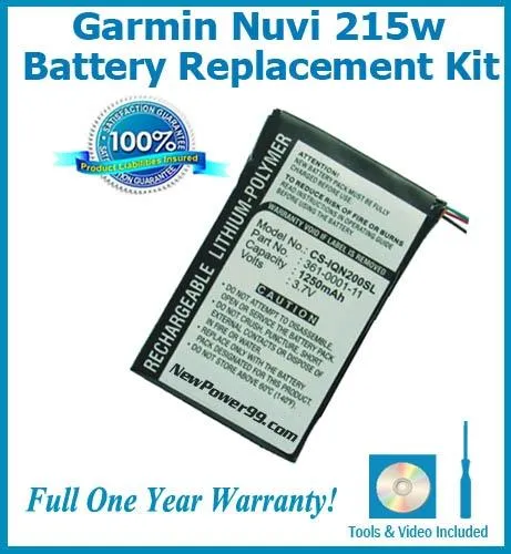 Garmin Nuvi 215W Battery Replacement Kit with Tools, Video Instructions and Extended Life Battery