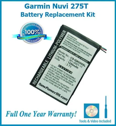 Garmin Nuvi 275T Battery Replacement Kit with Tools, Video Instructions and Extended Life Battery