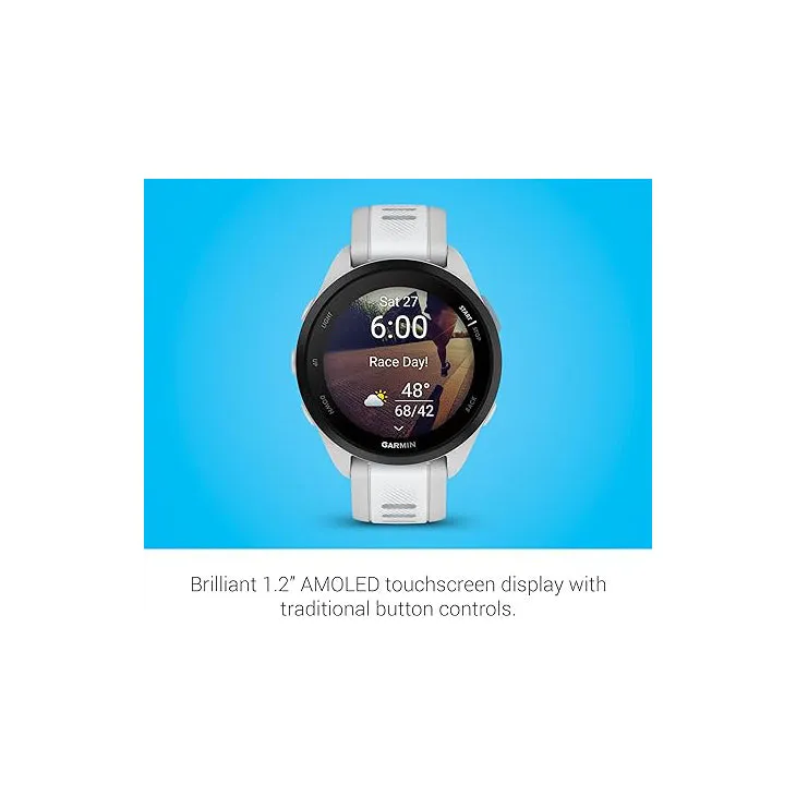 Garmin Unisex Whitestone Forerunner 165 Colorful AMOLED Display Training Metrics and Recovery Insights Running Smartwatch - 010-02863-21