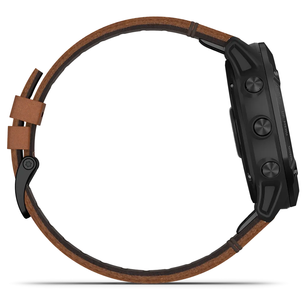 Garmin Watch Fenix 6X Sapphire Black DLC Brown Leather Band D