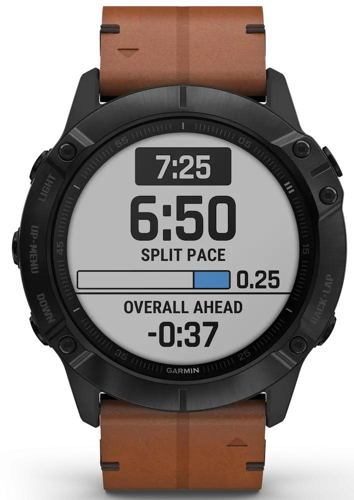 Garmin Watch Fenix 6X Sapphire Black DLC Brown Leather Band D