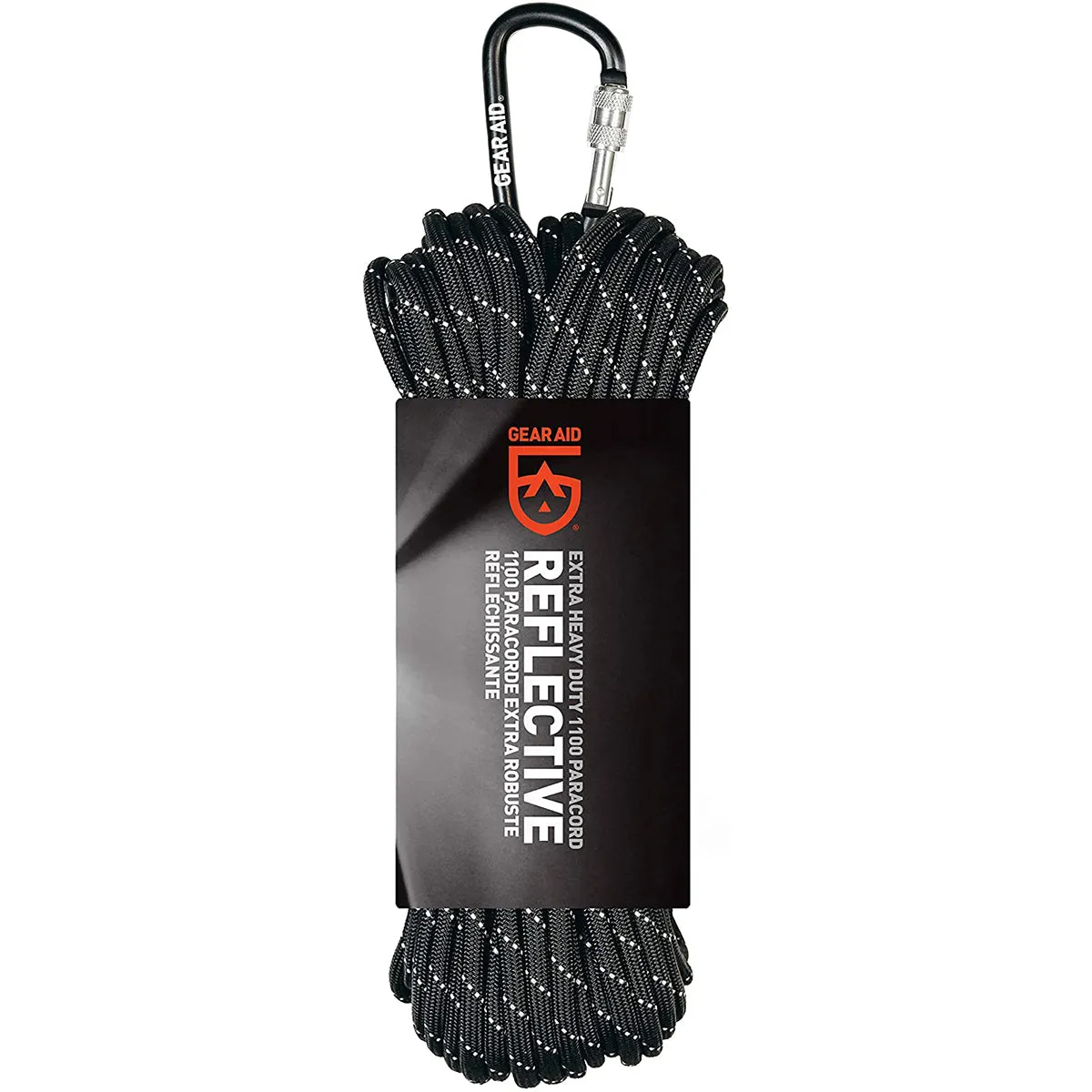 Gear Aid 100 ft. Extra Heavy Duty 1100 Paracord with Carabiner -Black/Reflective
