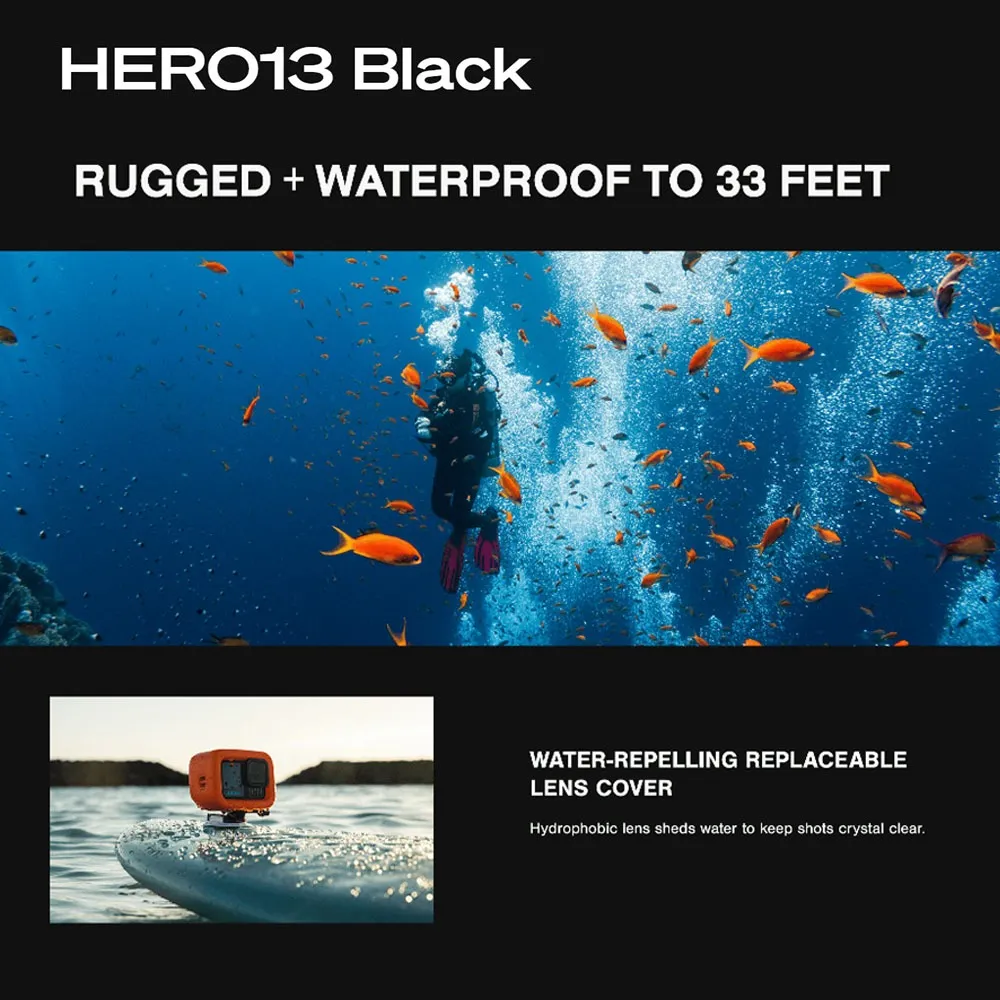 GoPro HERO13 Black Action Camera 5.3K / 4K / 2.7K / 1080P Resolution / HyperSmooth 6.0 / HDR Video / 10-bit Color / 2x Zoom