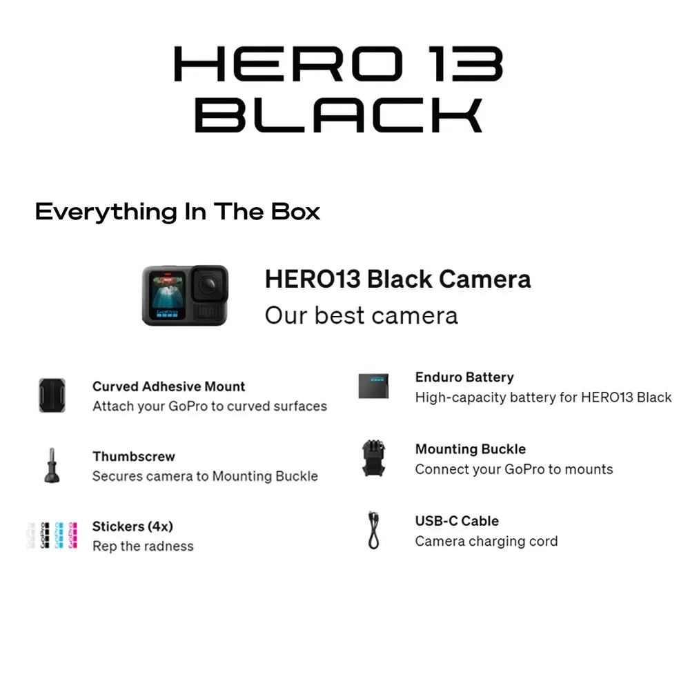 GoPro HERO13 Black Action Camera 5.3K / 4K / 2.7K / 1080P Resolution / HyperSmooth 6.0 / HDR Video / 10-bit Color / 2x Zoom