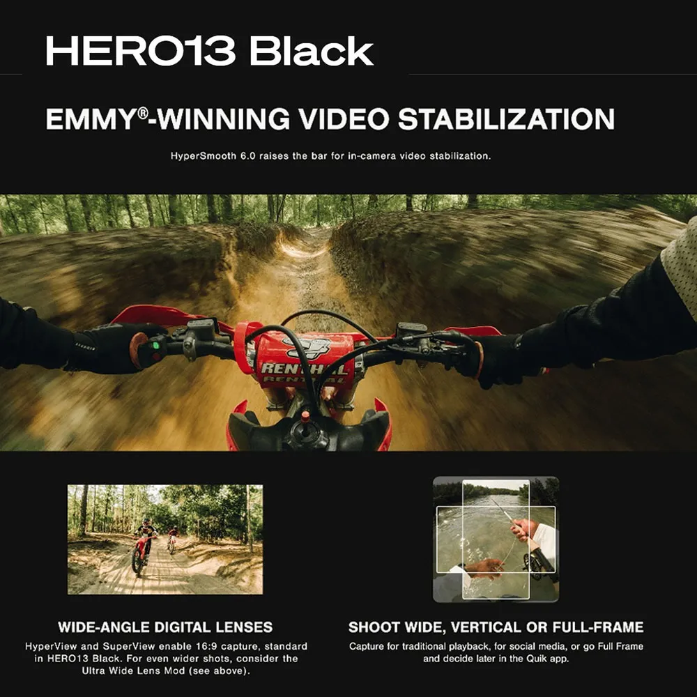 GoPro HERO13 Black Action Camera 5.3K / 4K / 2.7K / 1080P Resolution / HyperSmooth 6.0 / HDR Video / 10-bit Color / 2x Zoom