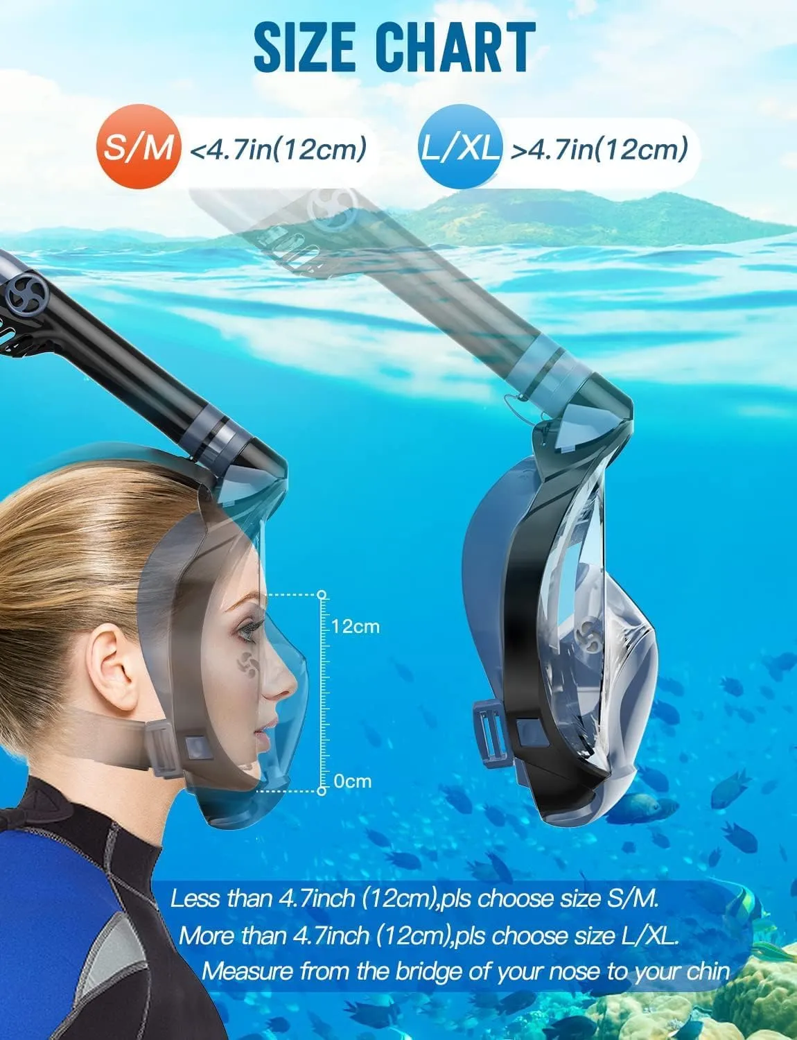 Greatever Full Face Snorkel Mask, Snorkeling Gear for Adults Diving Mask Anti Fog Premium Innovative Safety Breathing System