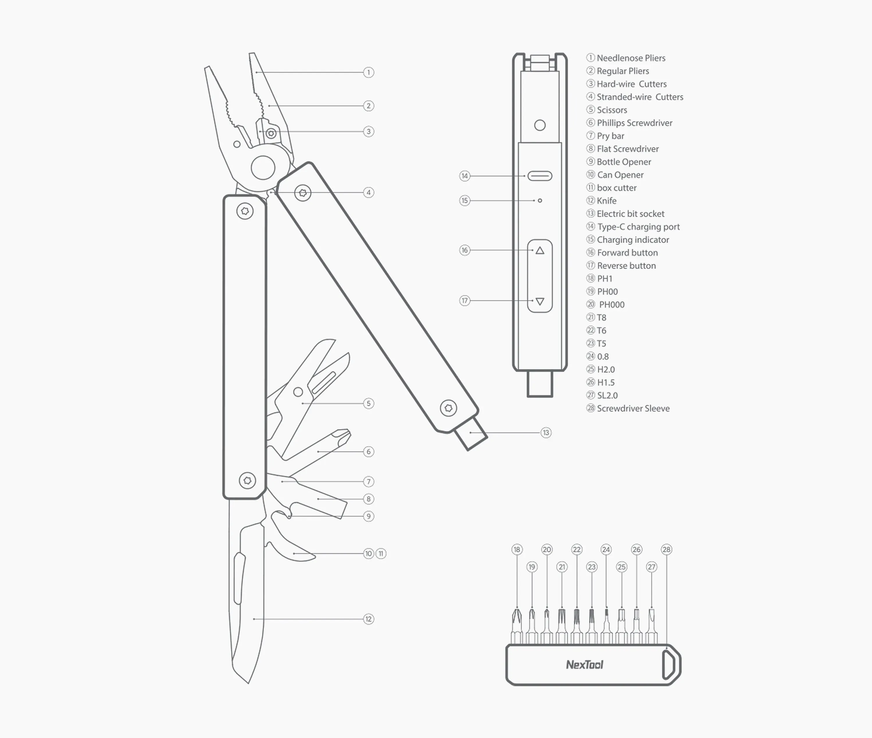 GS2U Genuine NextTool 13-1 Gemini Compact Power Rechargeable  Multi Function Tool with Bit Kit
