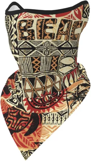 Hawaiian Style Tribal Patchwork Ear Loop Triangle Neck Gaiter Scarf Mesh Face Mask Bandana Balaclava Face Cover Headwear for Men Women Outdoors Sports Black