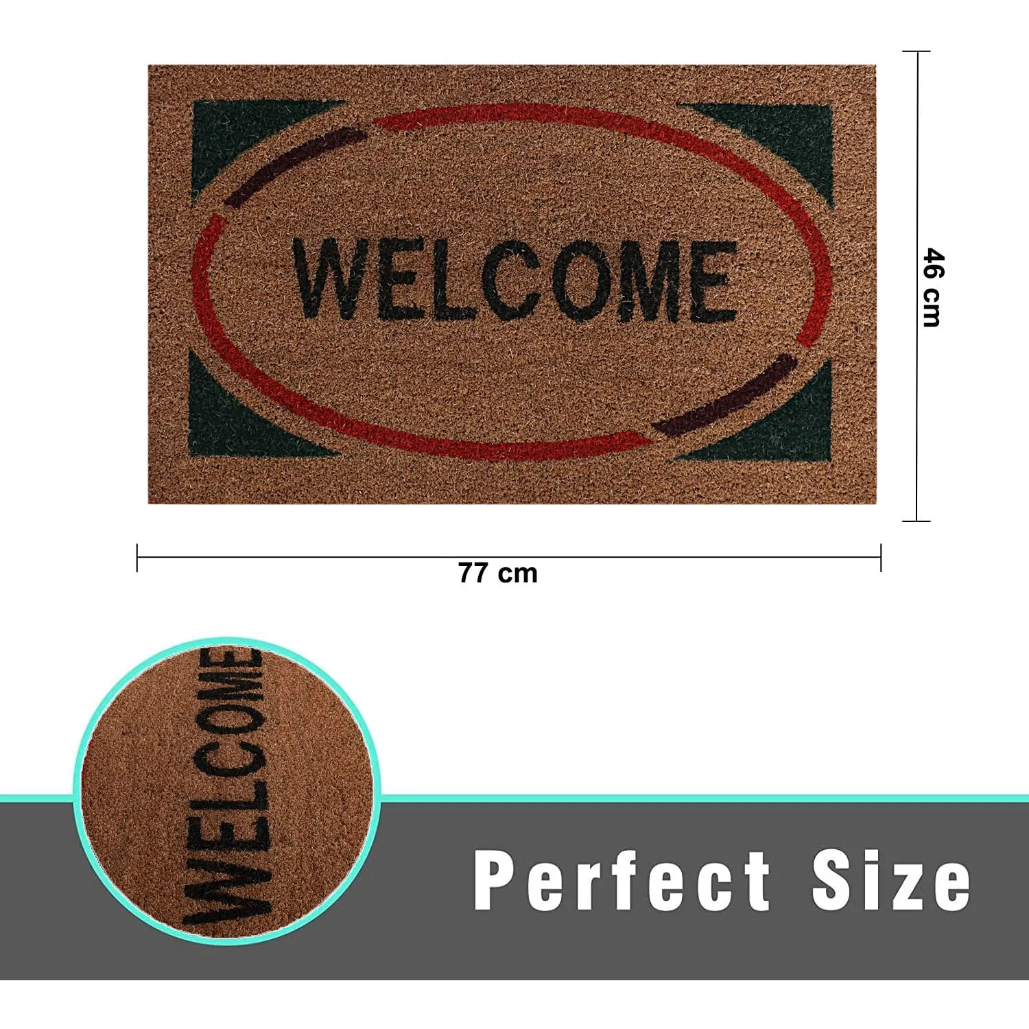Heart Home Door Mat|Polyethylene Durable & Anti-Slip Natural Oval Welcome Print Floor Mat|Rug for Indoor or Outdoor, 30x20 Inch (Brown)