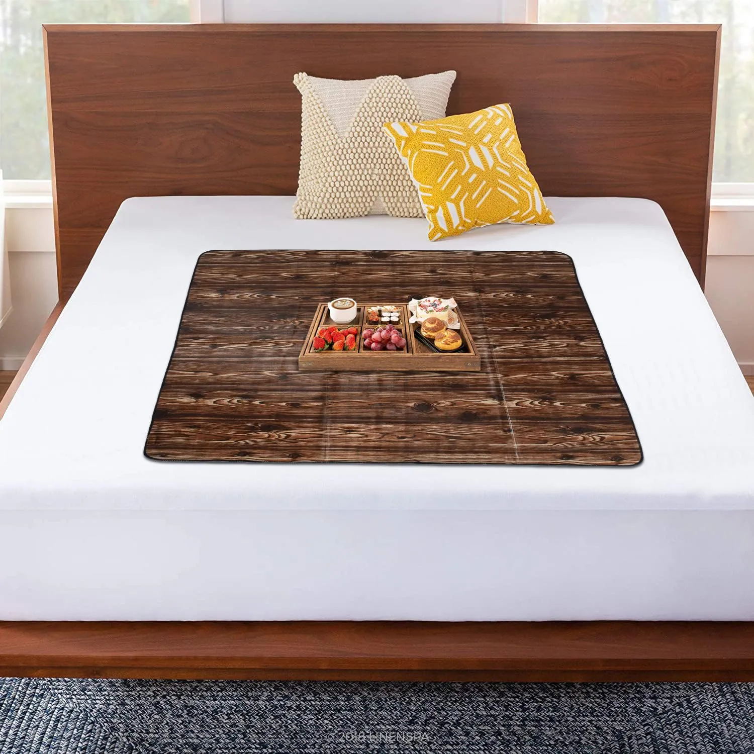 Heart Home Food Mat | Wooden Texture Bed Server | Laminated Bed Protector for Home | Bed Server for Bedsheet | 36 Inch | Dark Brown