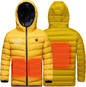 Heated Jackets for Boys Girls, USB Rechargeable Electric Hooded Heated Jacket Heating Warm Coat Waterproof Outwear