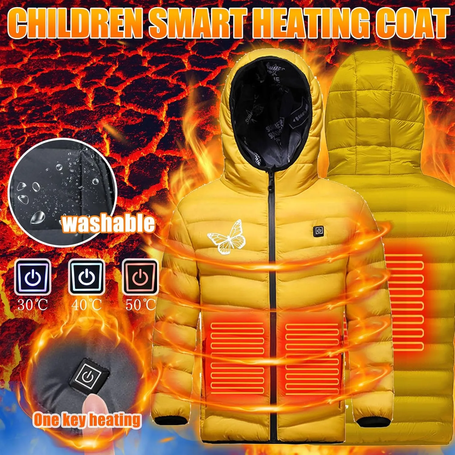 Heated Jackets for Boys Girls, USB Rechargeable Electric Hooded Heated Jacket Heating Warm Coat Waterproof Outwear