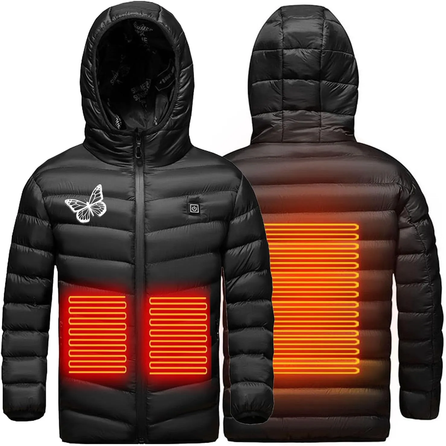 Heated Jackets for Boys Girls, USB Rechargeable Electric Hooded Heated Jacket Heating Warm Coat Waterproof Outwear
