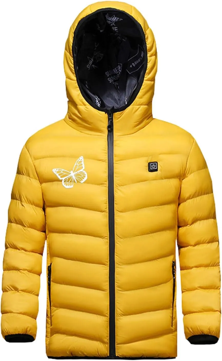 Heated Jackets for Boys Girls, USB Rechargeable Electric Hooded Heated Jacket Heating Warm Coat Waterproof Outwear