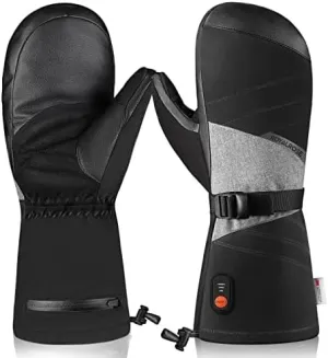 Heated Mittens for Men Women, 3000mAh Rechargeable Electric Waterproof Ski Gloves for Work Skiing Snowboarding Hiking Camping